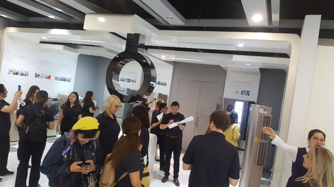 Nazarian College International Study Group students, along with Professors Tao “Eric” Hu and Kunpeng Li, are led on a tour of the Haier Group Corporation’s headquarters in Qingdao. (Qingdao, 2019)